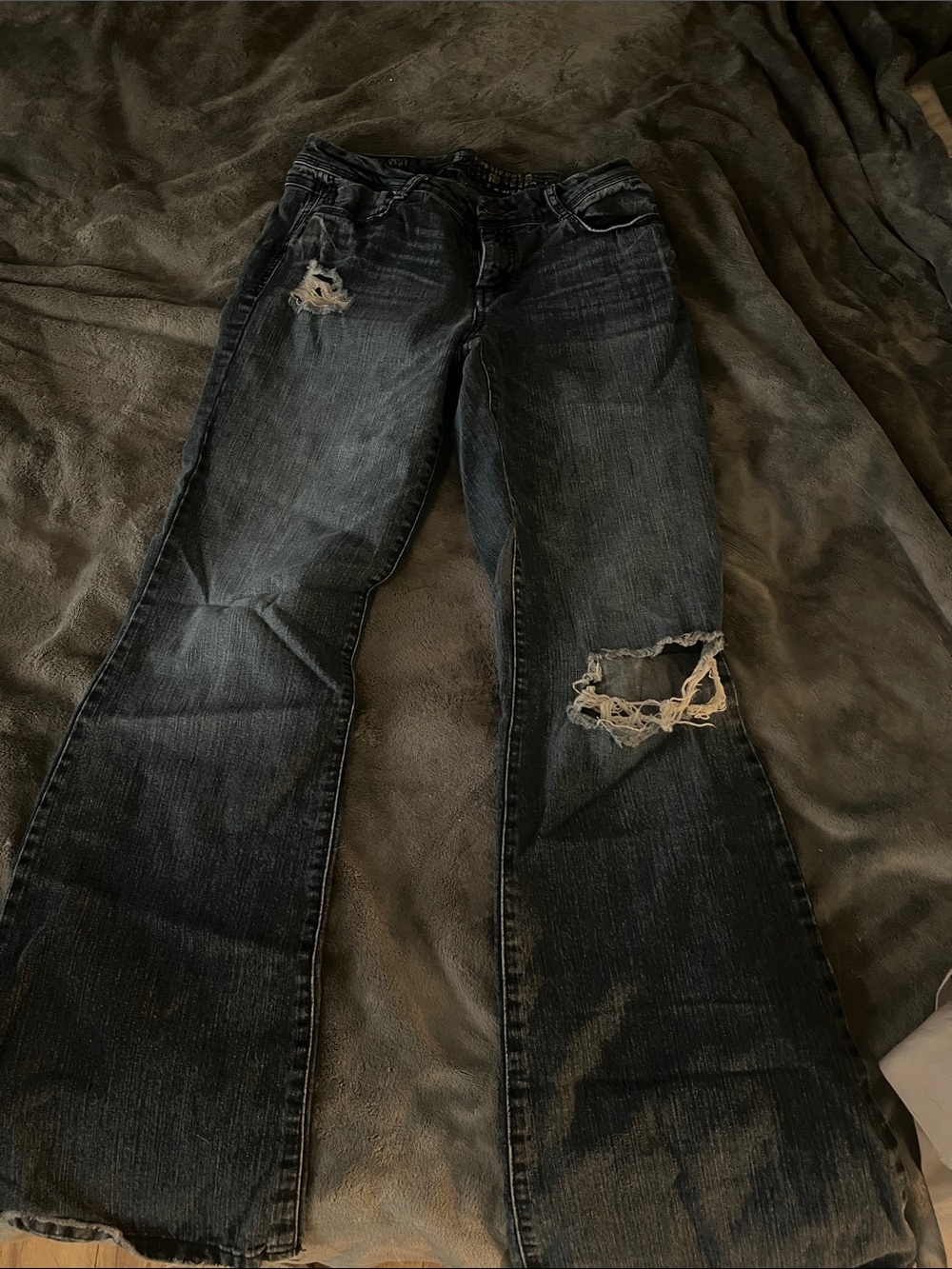 Rewash Dark Wash Distressed Flare Jeans